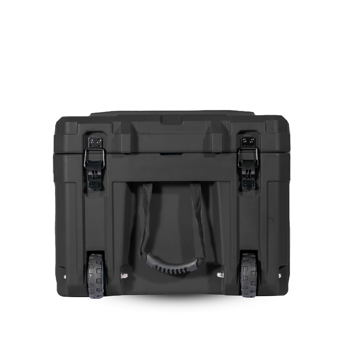 Black hard-shell suitcase on a white background