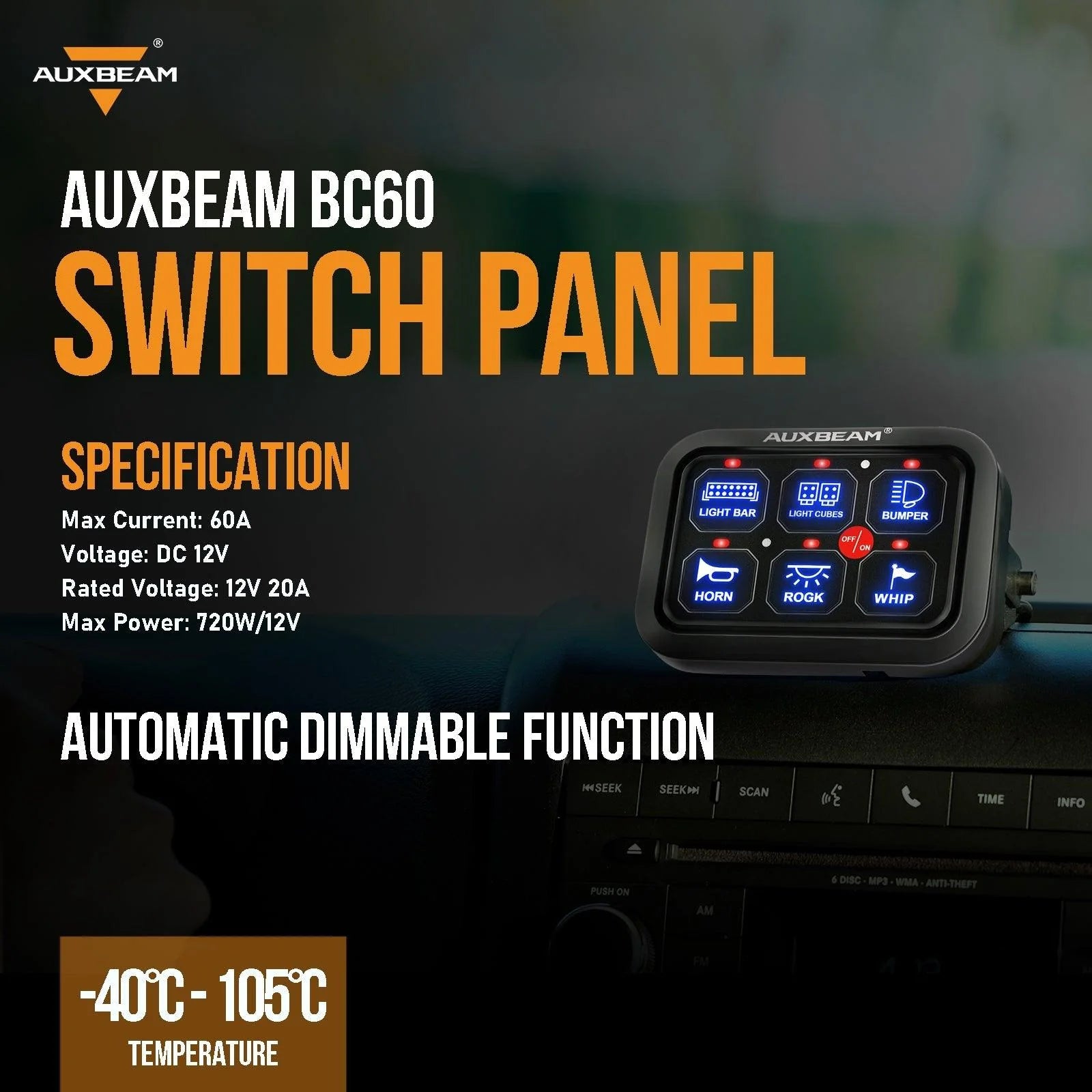 6 GANG LED SWITCH PANEL, OFF ROAD LIGHT CONTROLLER (BLUE) BC60