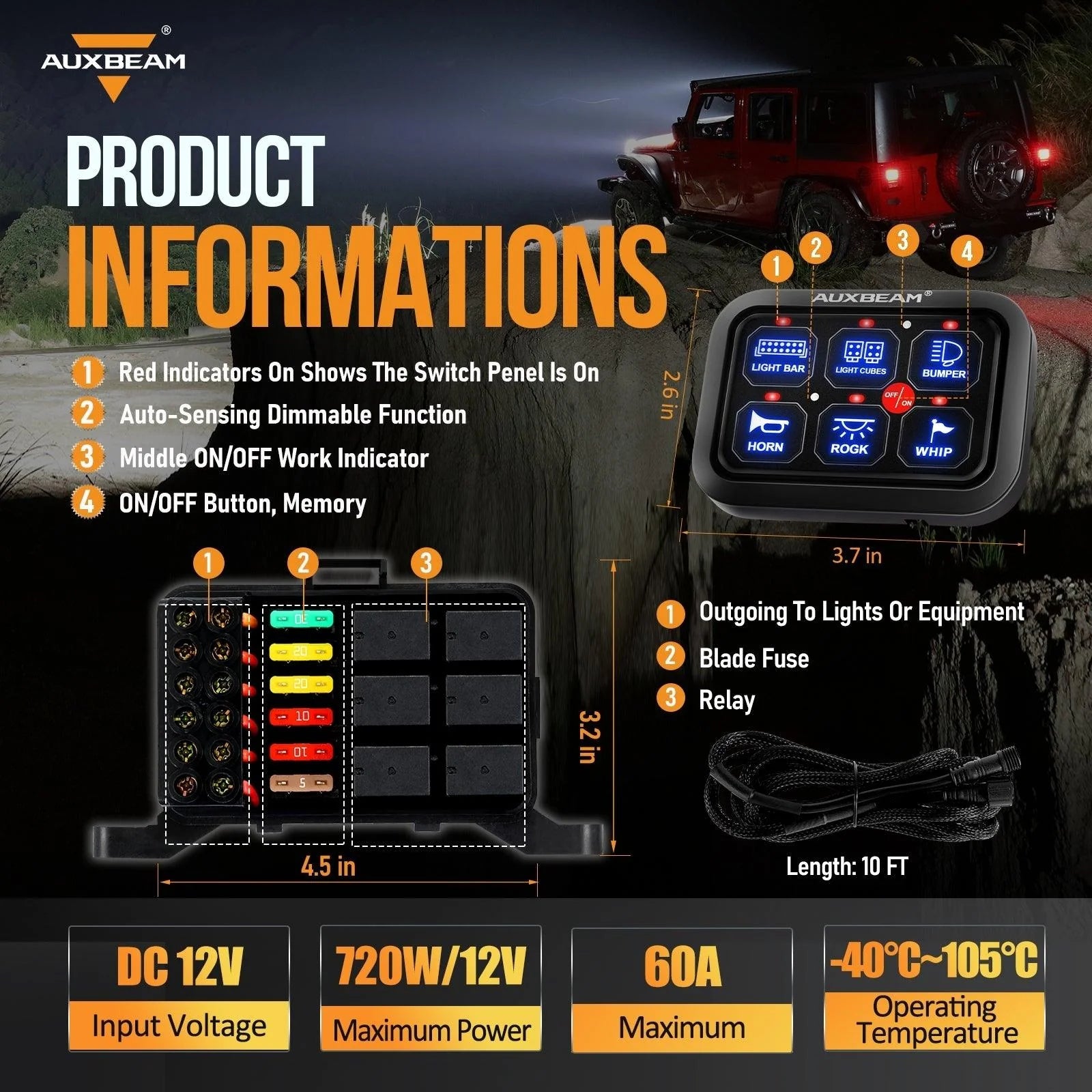 6 GANG LED SWITCH PANEL, OFF ROAD LIGHT CONTROLLER (BLUE) BC60