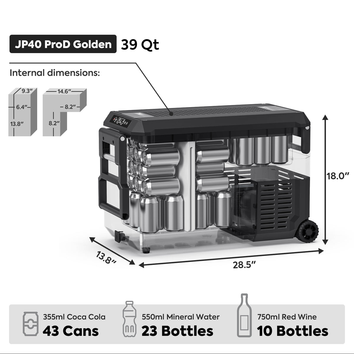 JP40 Pro Dual Zone Wheeled Portable Freezer- Golden | ICECO | 40 LT