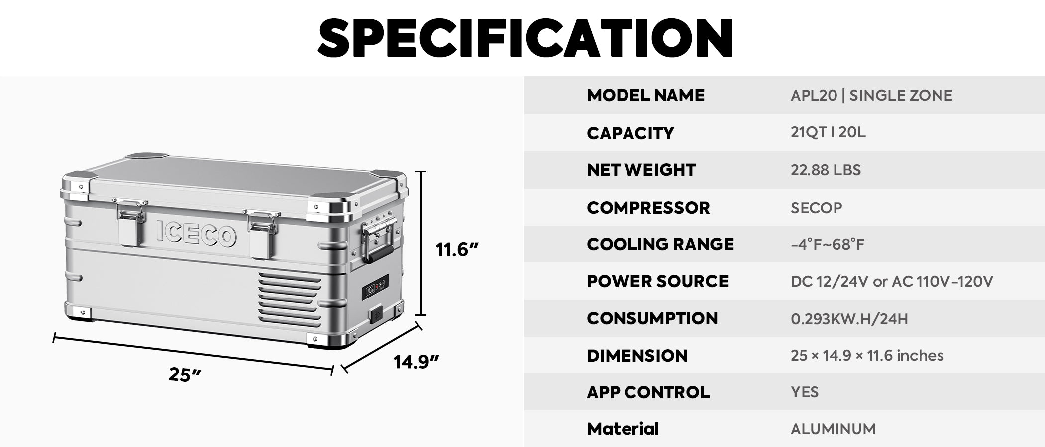 APL20 Light Duty Aluminum Freezer | ICECO | 20 LT