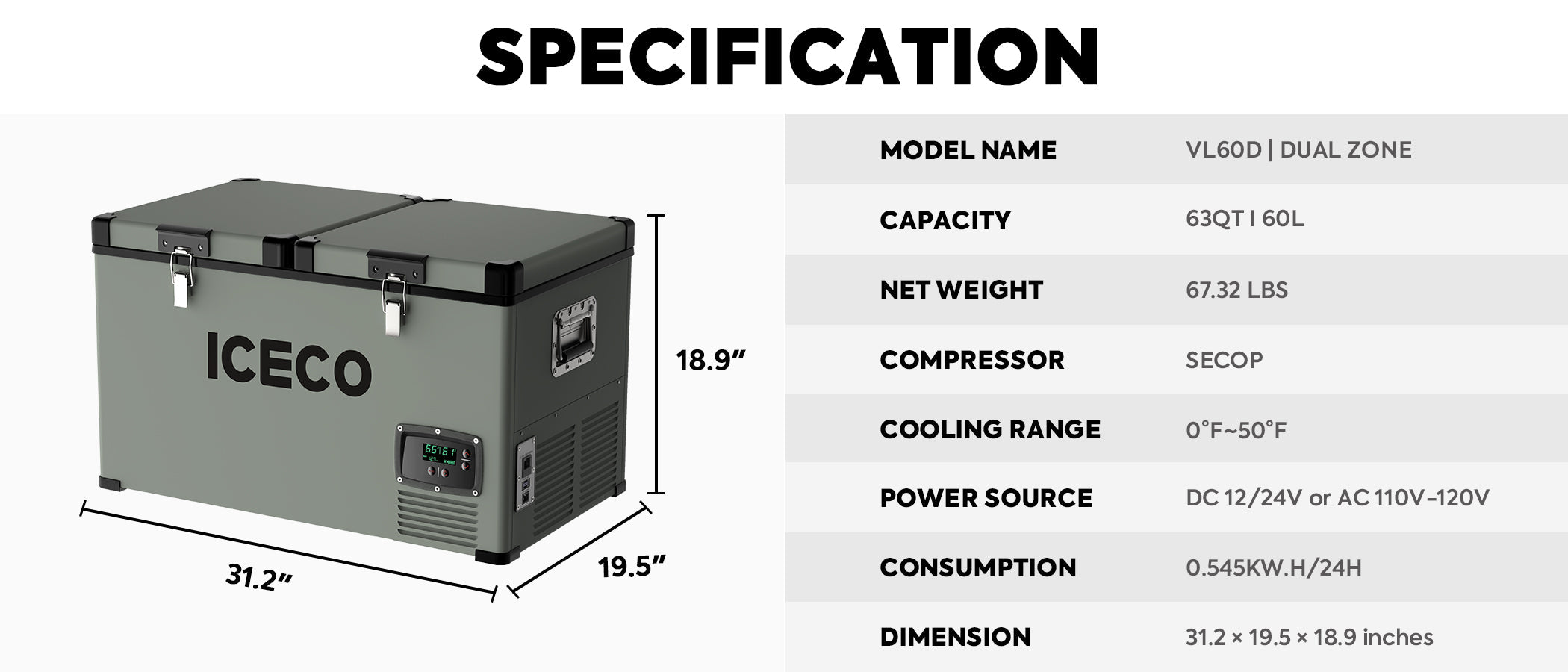 VL60 Dual Zone Metal Fridge Freezer with Cover | Vice Garage