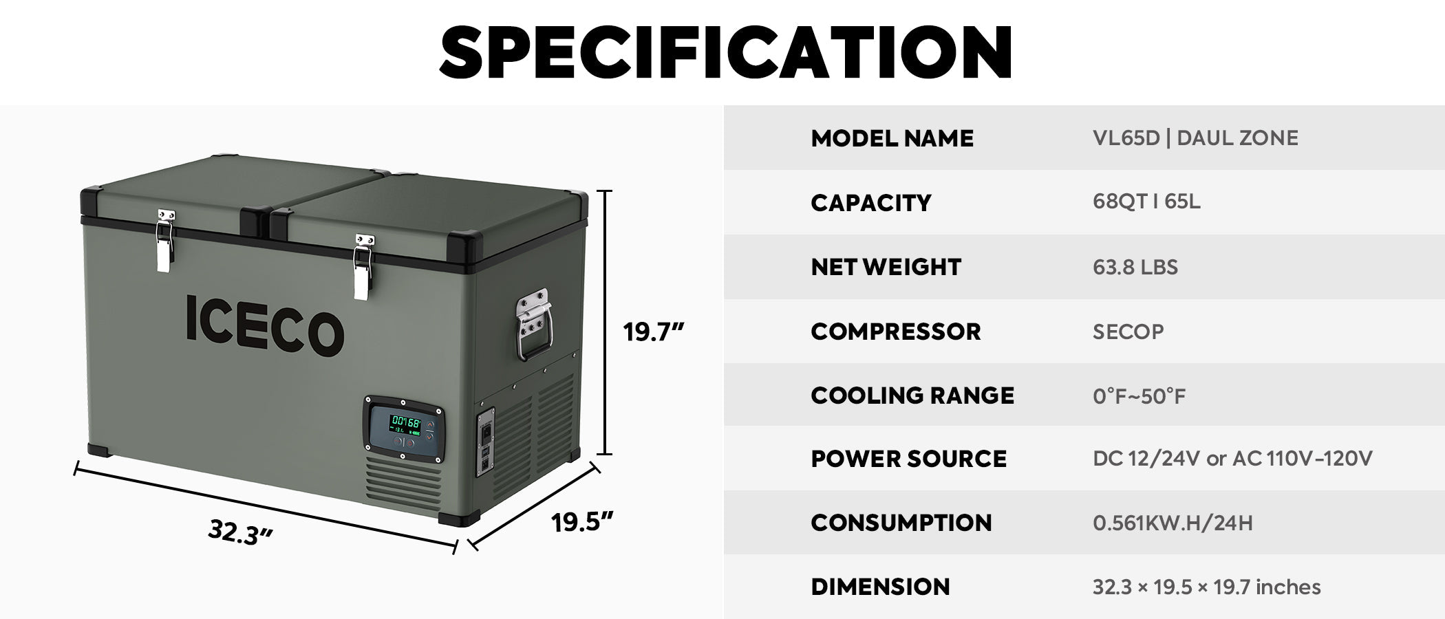 VL65 Dual Zone Metal Fridge Freezer with Cover | ICECO | 65LT