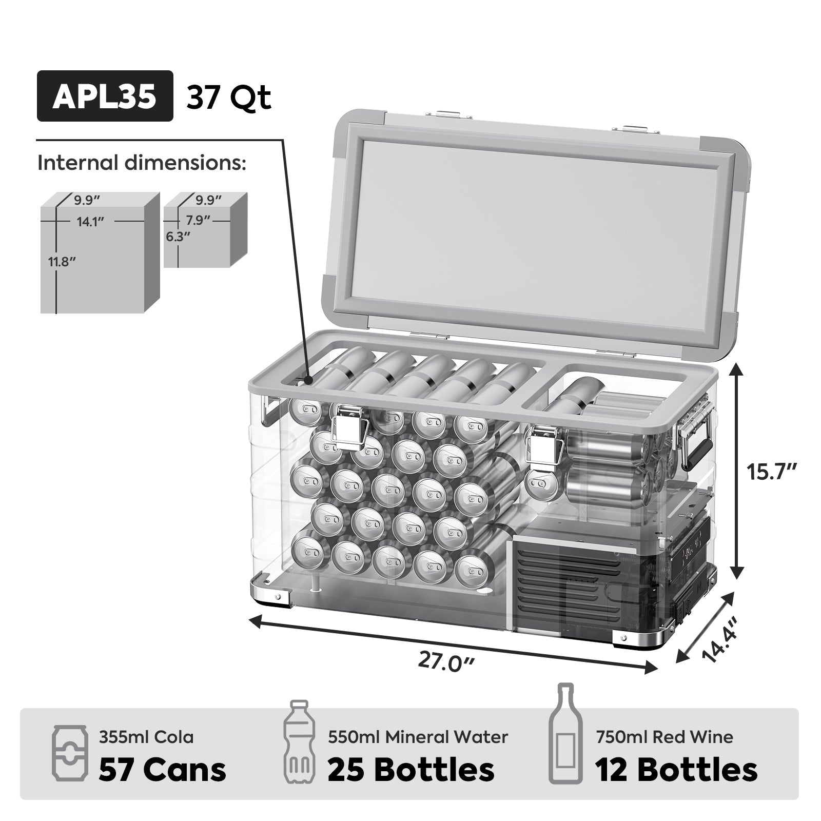 APL35 Dual Zone Aluminum Fridge refrigerator| ICECO | 35 LT