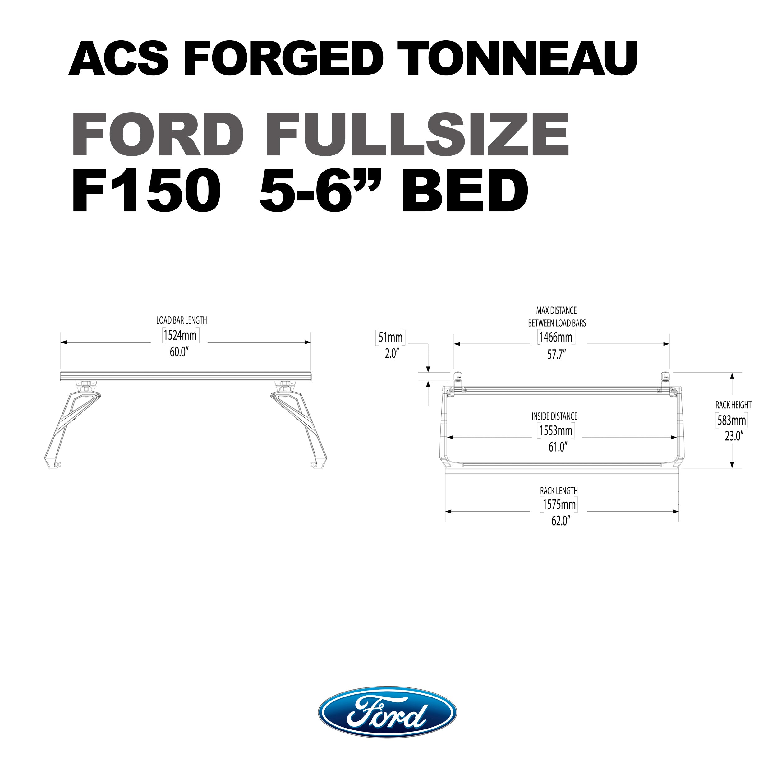 Leitner ACS FORGED TONNEAU - RAILS ONLY - Ford