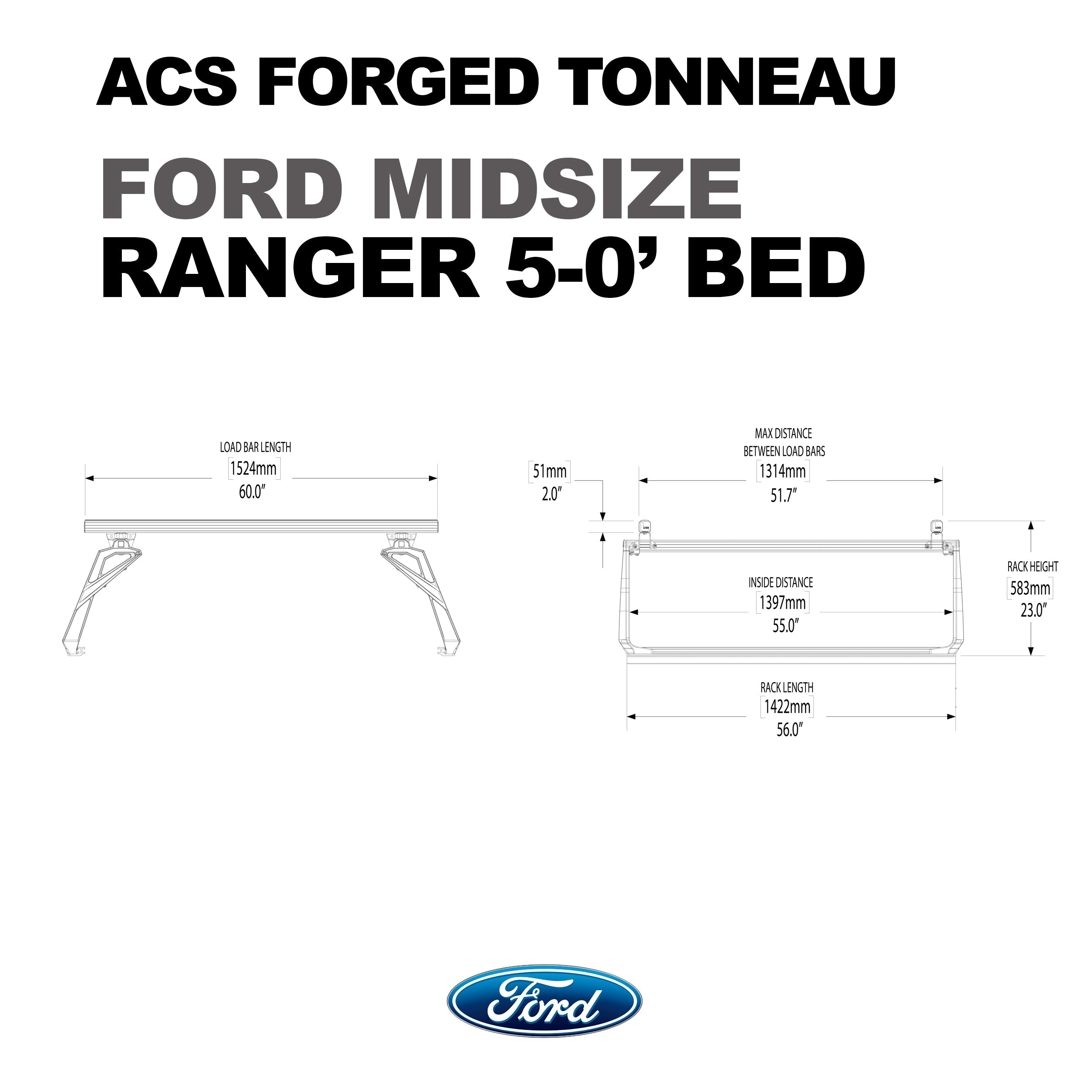 Leitner ACS FORGED TONNEAU - RAILS ONLY - Ford