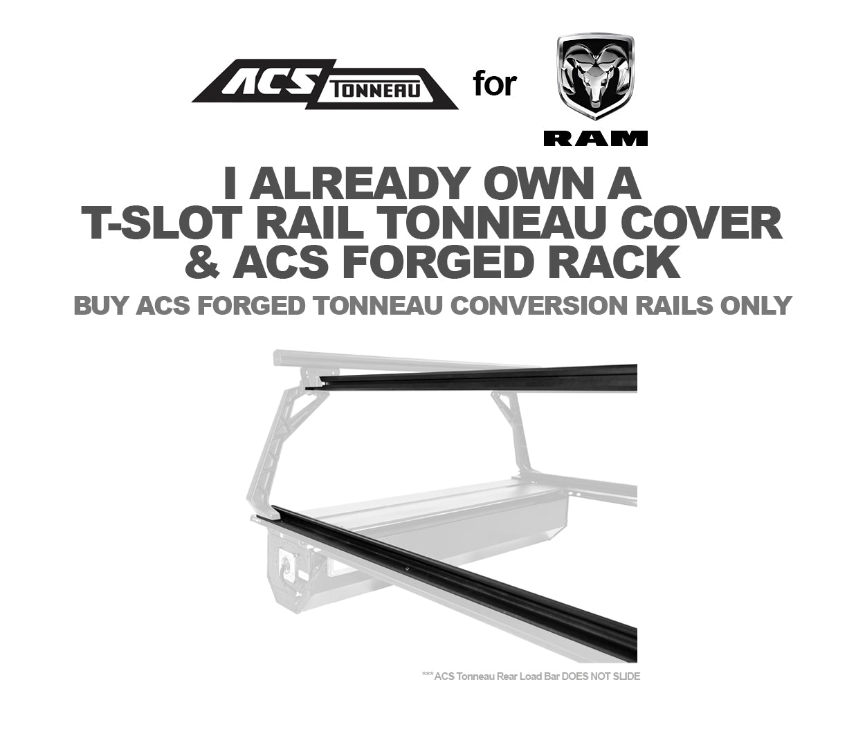 Ram Trail Rails Leitner ACS FORGED TONNEAU - RAILS ONLY - RAM