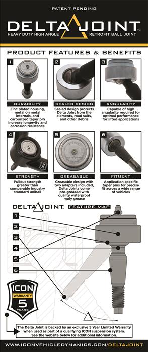 ICON 2007-2014 TOYOTA FJ CRUISER/2003-2024 TOYOTA 4RUNNER/2003-2023 LEXUS GX, TUBULAR UPPER CONTROL ARM, W/ DELTA JOINT KIT