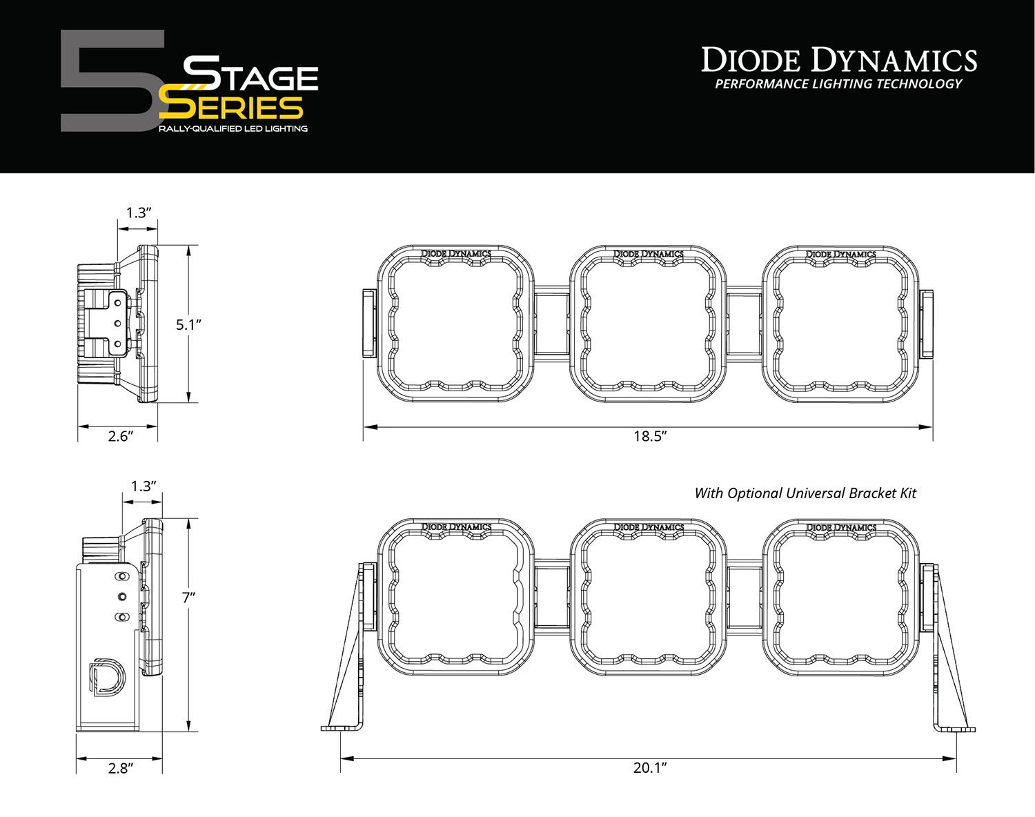 Diode Dynamics SS5 CrossLink 3-Pod LED Light Bar (one)